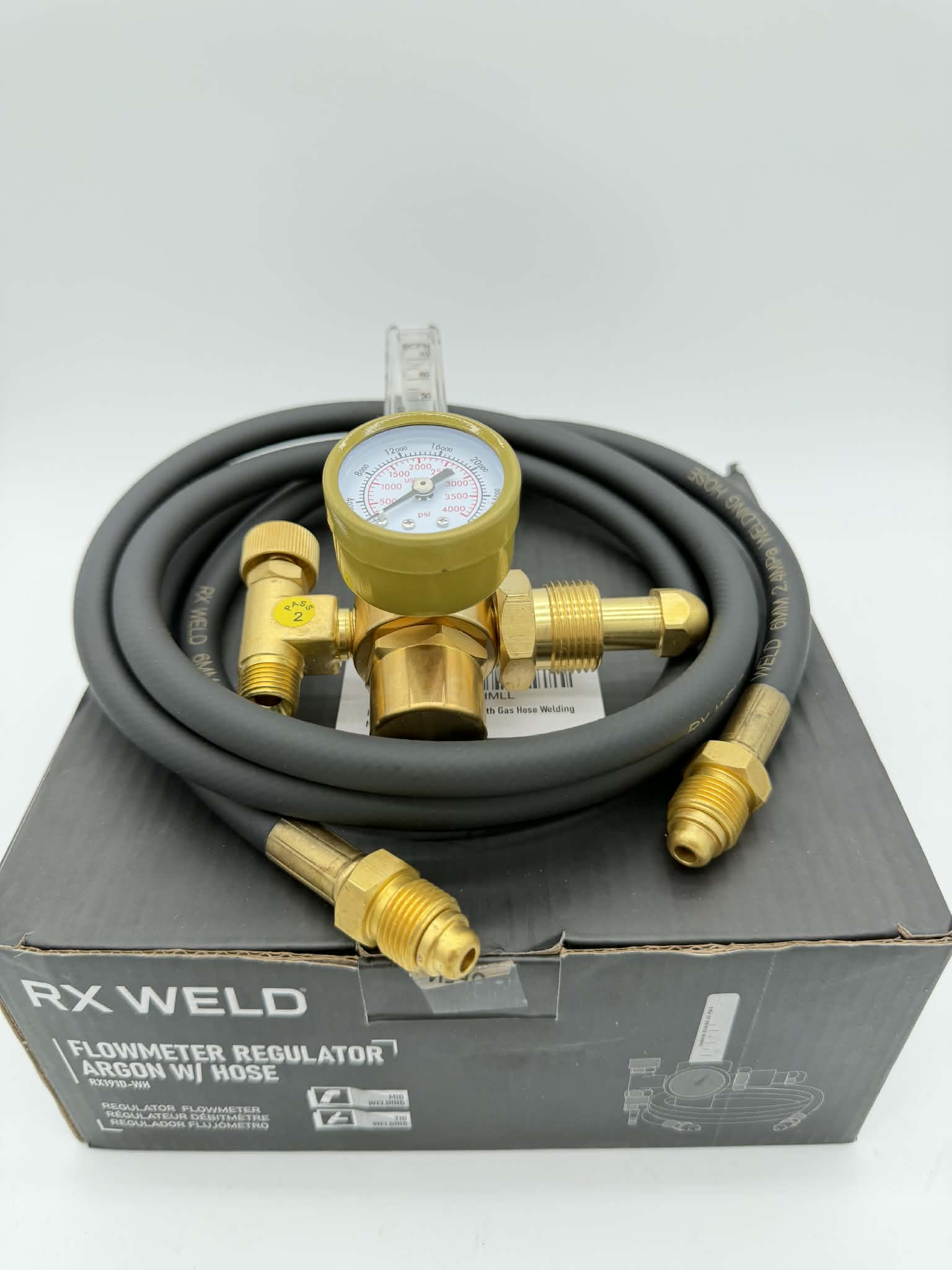 Regulador de caudal de argón RX WELD con manguera