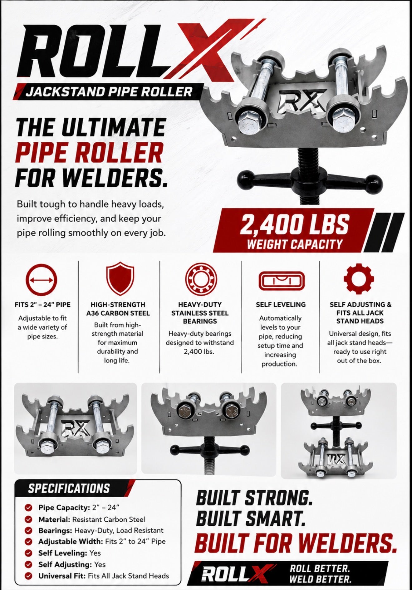 Steel Pipe Rollers Stand Bracket -Durable Pipe Support Rollers for Welding and Fabrication
