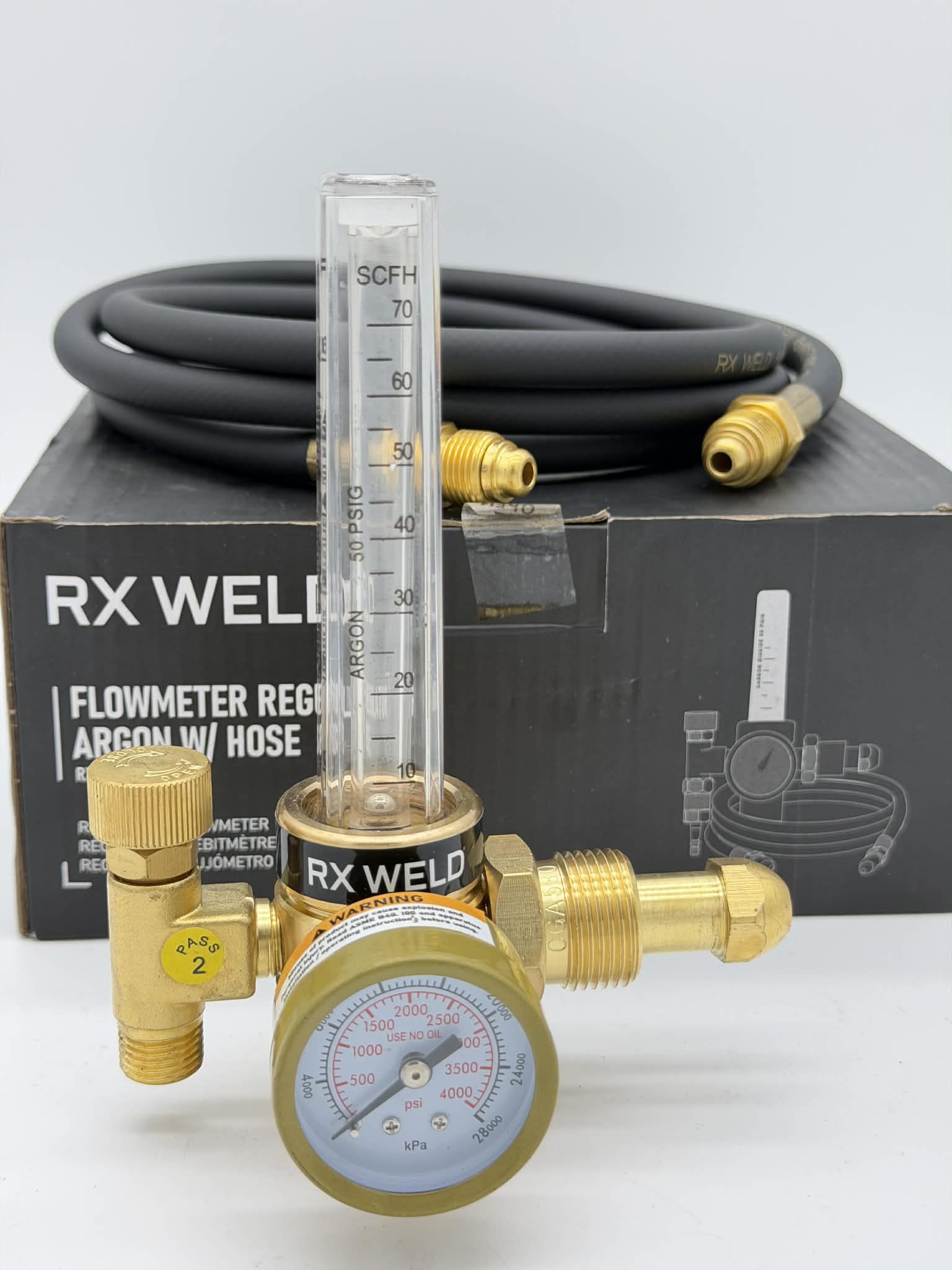 Regulador de caudal de argón RX WELD con manguera