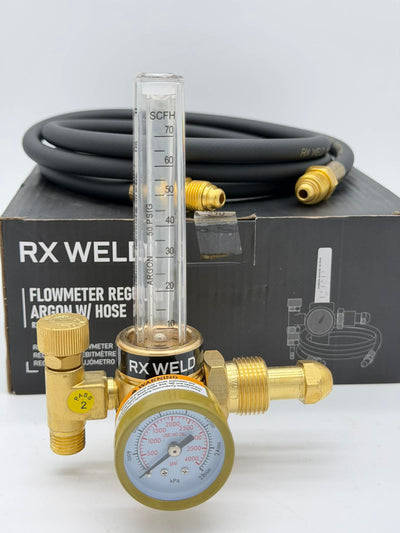 Regulador de caudal de argón RX WELD con manguera