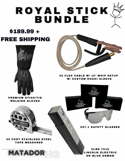 Royal Stick Welding Bundle Kit – #2 Flex Cable Whip Setup, 7018 Rods, Welding Gloves, Safety Glasses & Tape Measurer