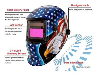 Beginner Welding Starter Kit – Auto Darkening Hood (Shade 8–13) + Gloves, Safety Glasses, Tape Measure & Glove Clip | MIG, TIG, Stick & Flux Core Ready