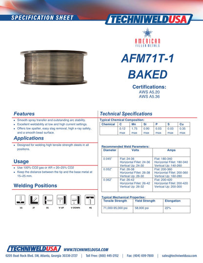 AFM71T-1 0.045 Flux Core Welding Wire (E71T-1 Equivalent) – All-Position FCAW Wire for Structural Steel | CO₂ / Mixed Gas Compatible | High Strength, Smooth Arc Performance
