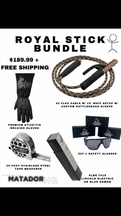 Royal Stick Welding Bundle Kit – #2 Flex Cable Whip Setup, 7018 Rods, Welding Gloves, Safety Glasses & Tape Measurer