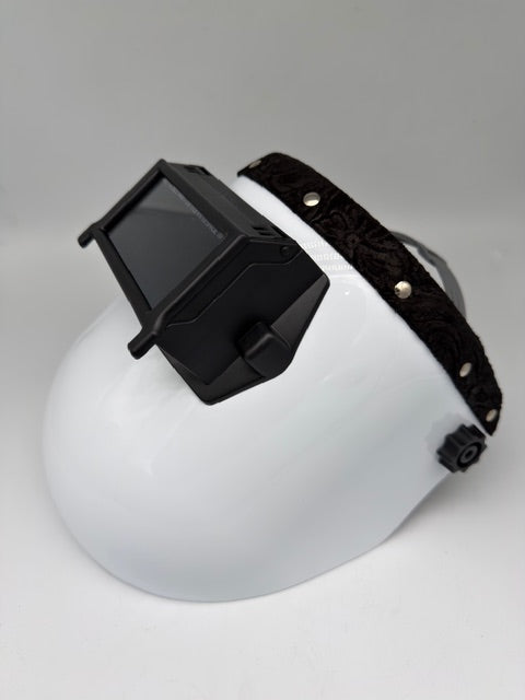 Outlaw Leather Sugar Scoop Welding Hood – Black Leather Flip-Up Pipeline Welding Helmet