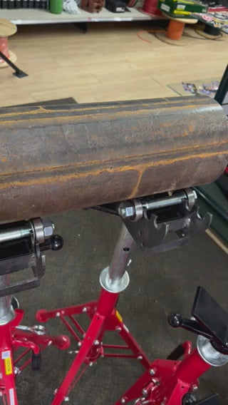 Load video: Steel Pipe Rollers Stand Bracket -Durable Pipe Support Rollers for Welding and Fabrication